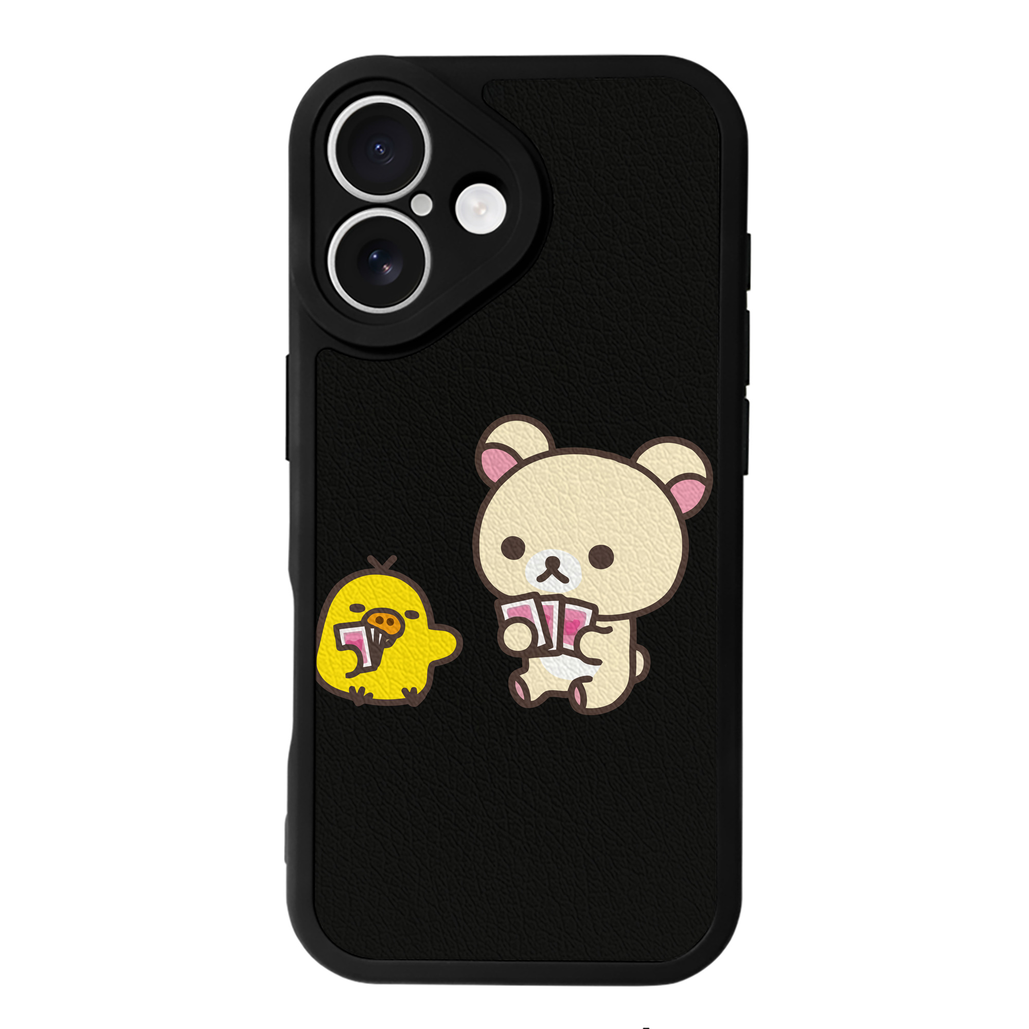 （画像用） リラックマ リラックマ キイロイトリ Rilakkuma Korilakkuma Kiiroitori 【iPhone 16シリーズ対応】シリコンスマホケース（レザー調） 材質：シリコン